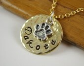 Dog Lover Name Pendant Necklace, Dog Cat Custom Paw Pendant, Pet Lover