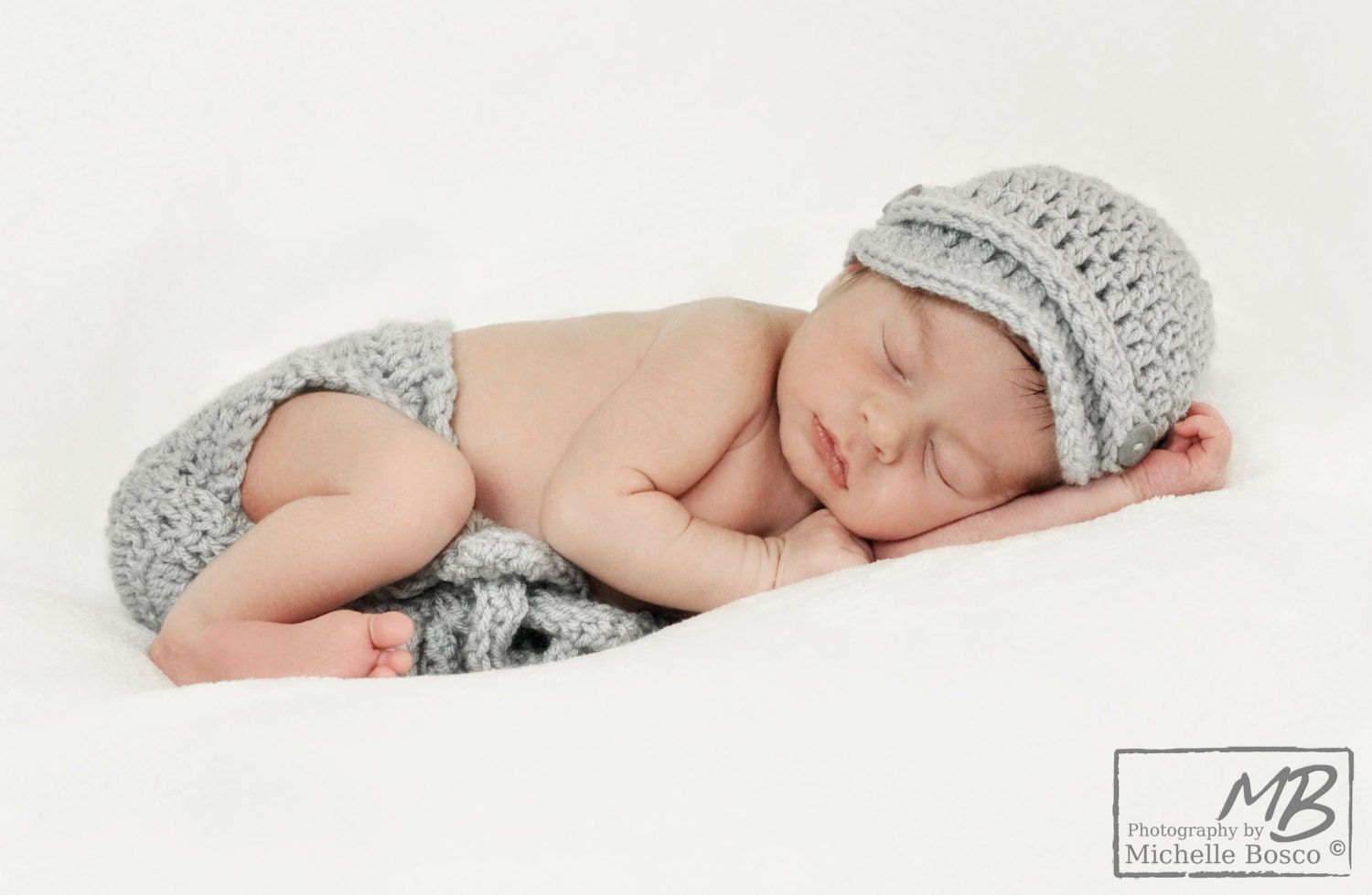 Newborn Baby Newsboy Hat and Diaper Cover-Baby Photography Prop