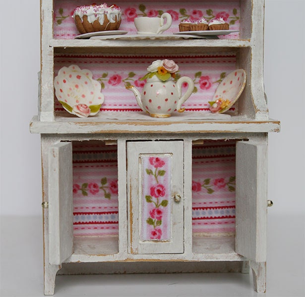 Pink Buffet 1:12 Dollhouse Miniature Vintage Art Decor Shabby Chic French Style Home Decor
