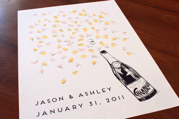 Discounted new design, Small Champagne Bottle, Guest book fingerprint alternative (with 1 ink pad)