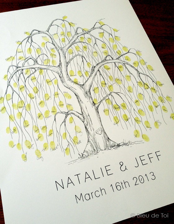 Medium Willow Tree Design, The original hand-drawn wedding guest book fingerprint tree (ink pads sold separately)