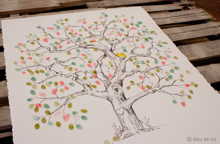 Extra Large Elm Design, The original hand-drawn guest book fingerprint tree (ink pads sold separately)