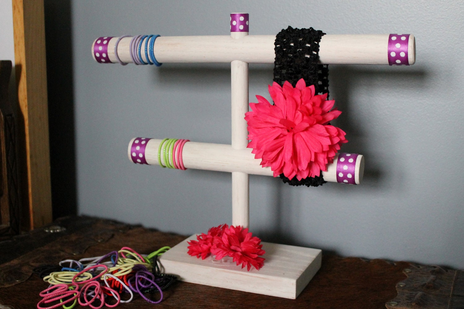 Custom Headband & Hair Tie Holder Organizer Stand - Unique Baby Shower Gift Craft Show Display Hair Bow Ribbon - Baby Room Personalize