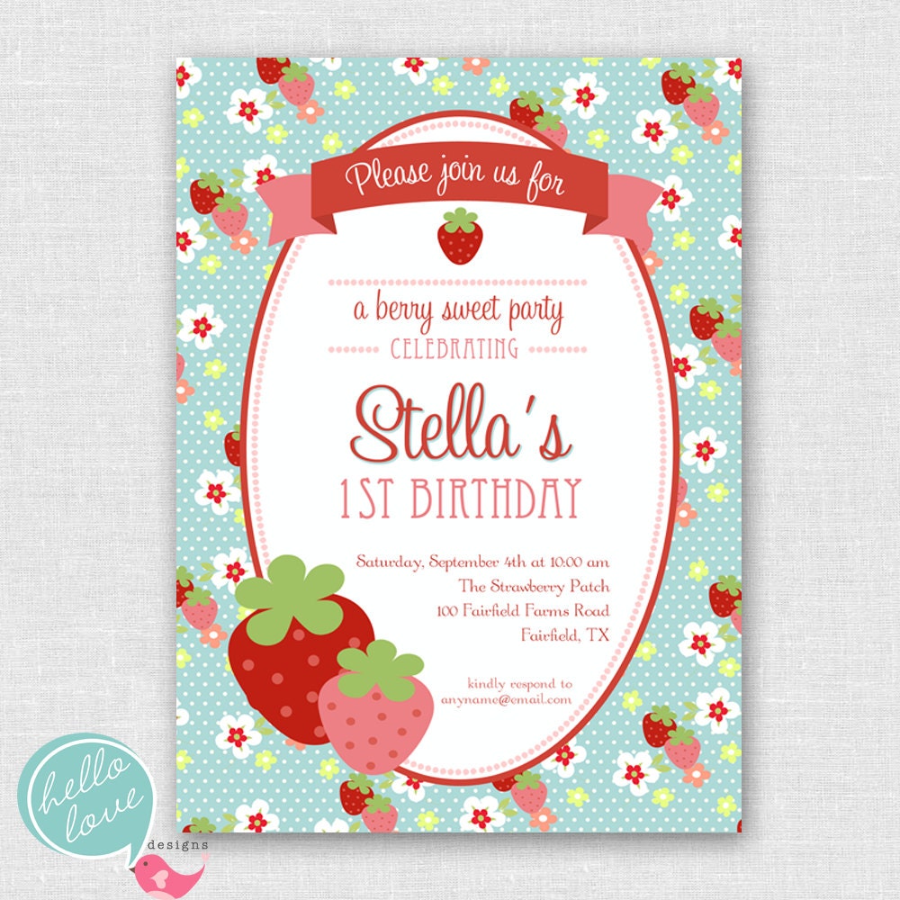 berry sweet strawberry party printable birthday invitation Il_570xn