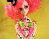 Cotton Candy Carnivale Girl Hand Painted Original Art Heart Pendant Necklace