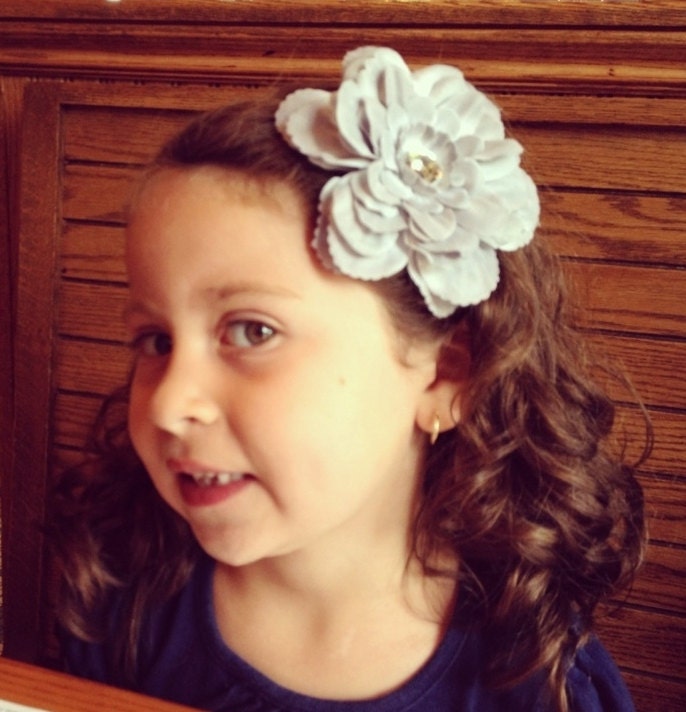 Headband - Large Gray Silver Dahlia Flower Headband - Baby Headband - Newborn Headband - Infant - Toddler - Girl - Easter - Photo Prop