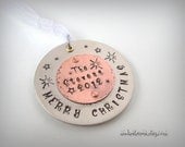 Personalized Holiday Ornament Hand Stamped Silver Copper