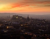 sunset photography, edinburgh, edinburgh castle, urban photography, cityscape, city skyline, fine art photography, wall art, wall print