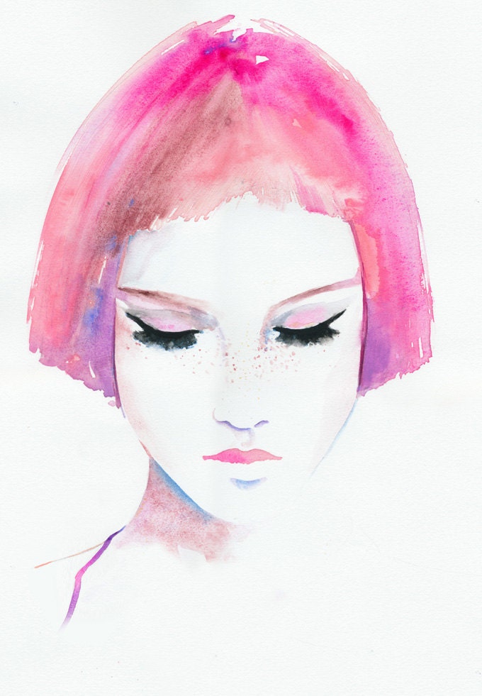 Print of Watercolor Fashion Illustration, 13" x 19". Titled - Roze Freckles