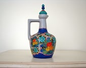 Vintage decanter, OOAK handpainted pottery decanter, mid-century folk art, 1950s, floral painting, vestiesteam