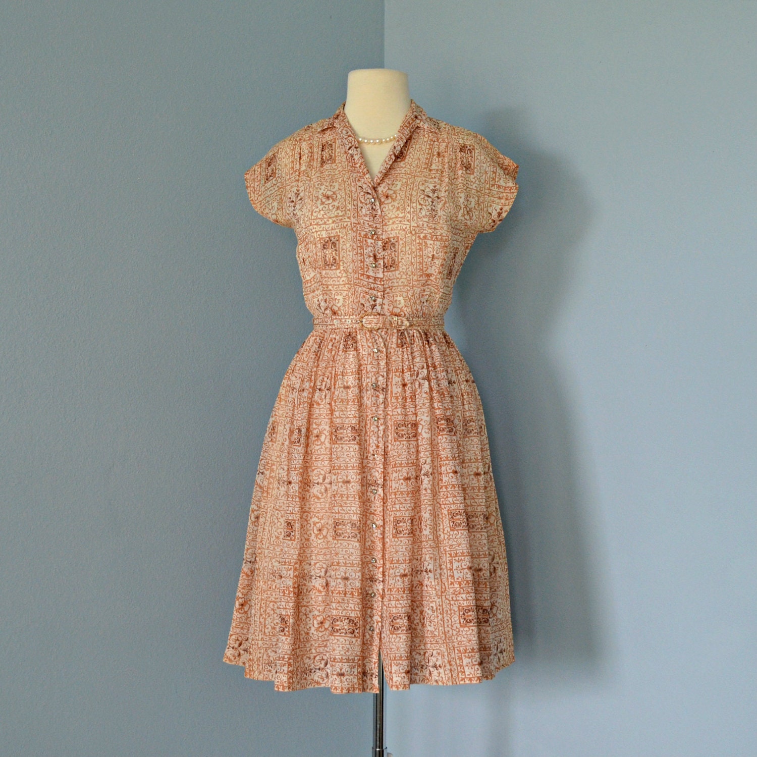 Vintage 1950s Day Dress...Semi Sheer Nelly Don Day Dress
