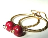 SPRING SALE - Dangle Earrings, Ruby and Gold Earrings, Gift for Her, Accessories, Women's Fashion
