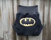 Upcycled Wool Soaker Cover Diaper Cover  With Added Doubler Black With Batman Applique LARGE 12-24M  Kidsgogreen