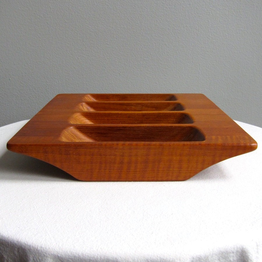 Dansk Staved Teak Divided Serving Tray - Jens Quistgaard, IHQ, Made in Denmark 1960s