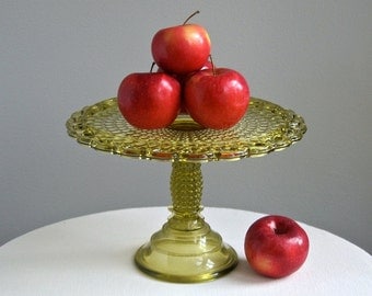 Victorian Amber Glass Cake Stand Thousand Eye Pattern Adams 1870s EAPG