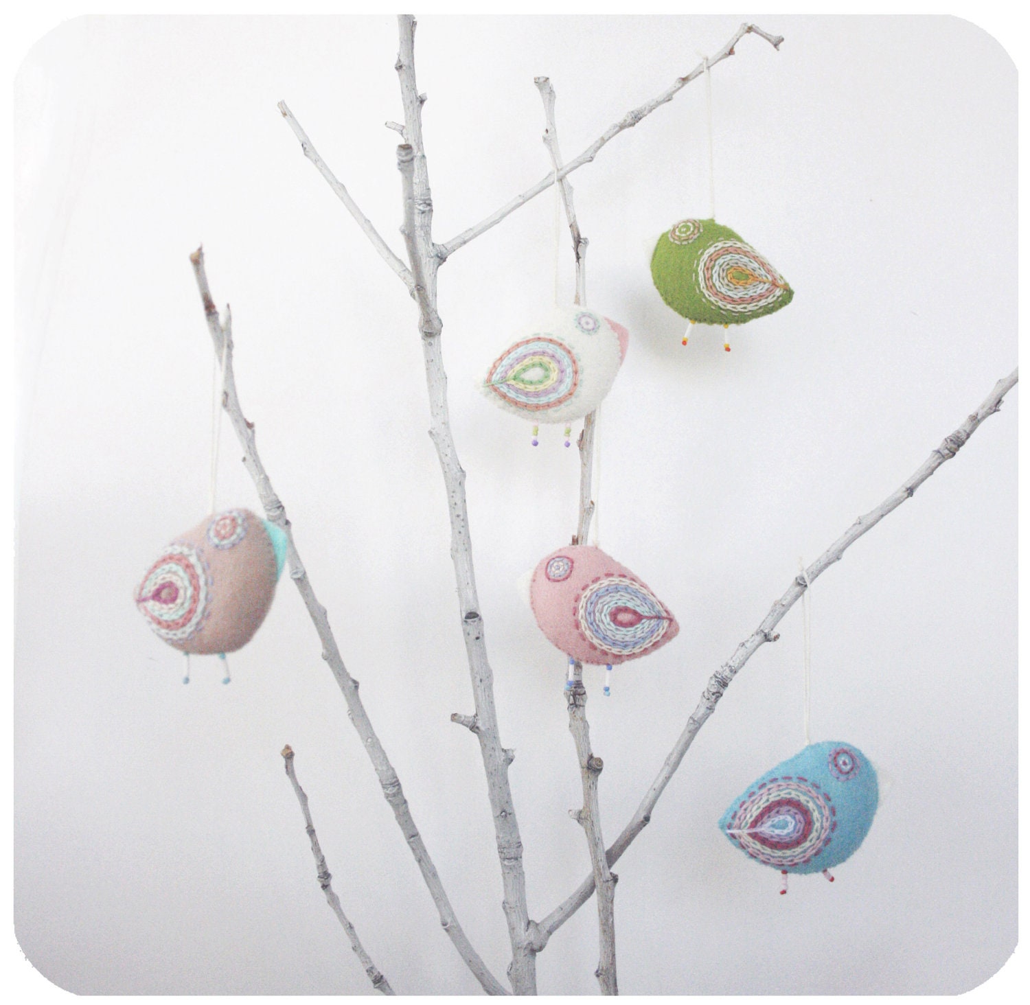 pastel bird ornaments - felt birds nursery decor