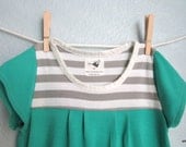 Girls Dress - Dark Mint Green and Gray Stripes Pockets, READY TO SHIP (3t, 5, 7)