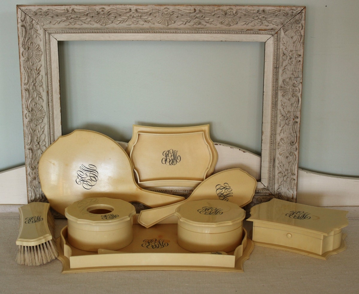 Vintage French Ivory Vanity Set by robinseggbleunest on Etsy