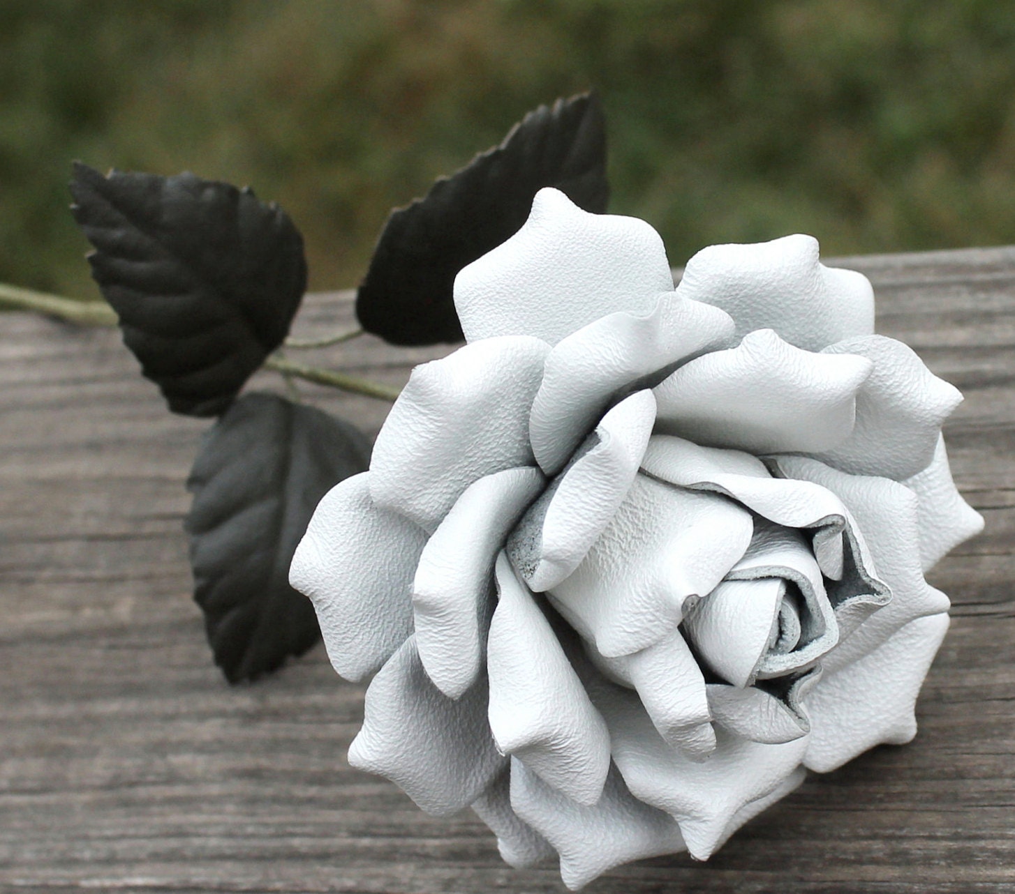 SALE Leather rose white, Third Wedding Anniversary Gift Long Stem Rose 3 year anniversary gift
