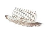 Large Silver Feather Hair Comb - Feather Hair Accessories Woodland Wedding Bridal Hair Accessories Silver Bridal Hair Comb Wedding Hair Comb
