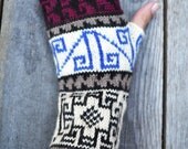 Knit Fingerless Gloves Arm Warmers Fingerless Mittens Hand Warmers Wrist Warmers -Tribal Fingerless Gloves  nO 8.