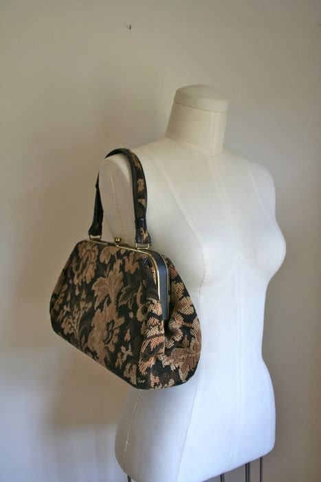 vintage needlepoint bag - AUTUM floral tapestry handbag