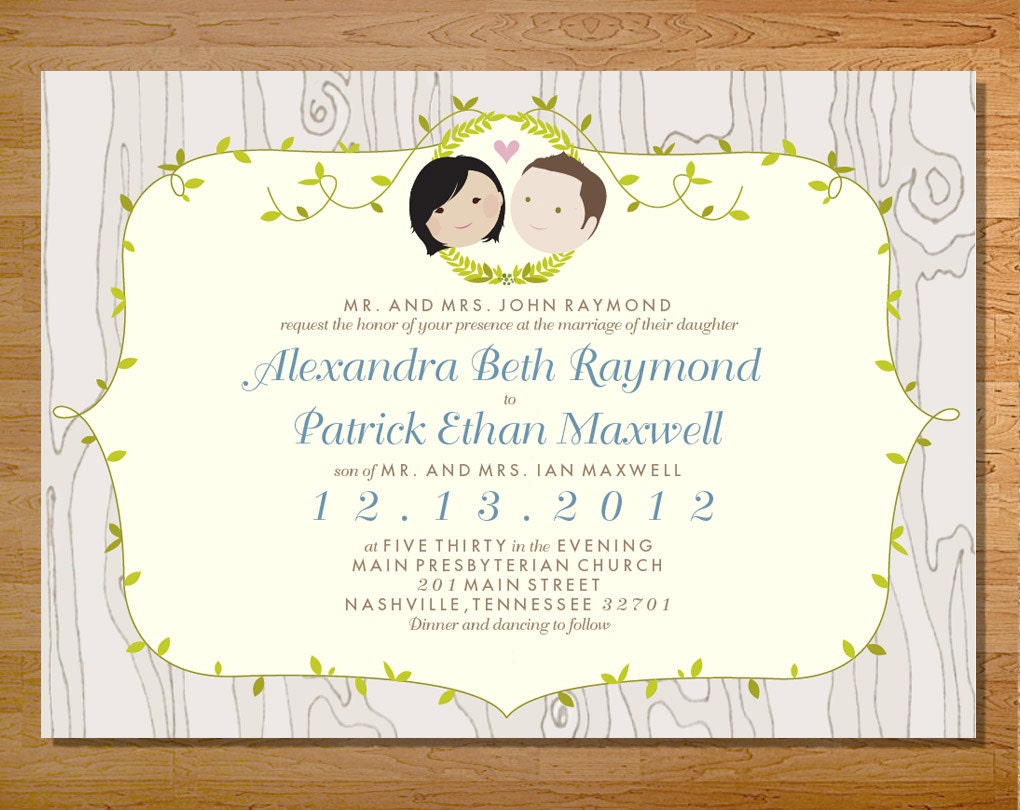 Wedding Invitation Suite Custom Cartoon printable design - Woodland Wedding design