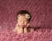 baby head bands, newborn headband, Petite cream Flower on Skinny brown Elastic Headband, Photography Props, Flower Girls, Baby Headband