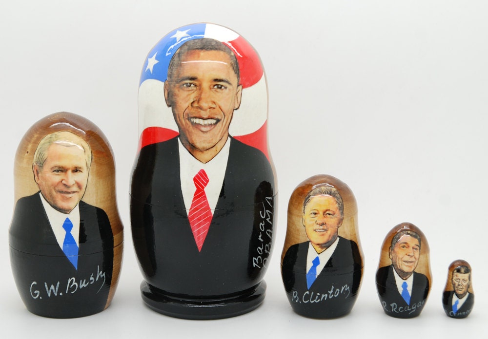 From Obama to Reagan USA presidents matryoshka nesting doll, 5 pc, free shipping
