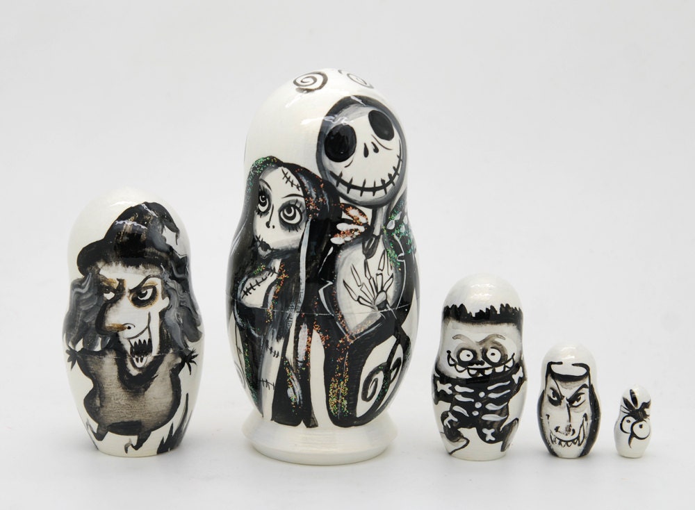 Exclusive 5pcs Handpainted Nightmare before Christmas matryoshka doll, nesting doll, russian nesting doll free shipping