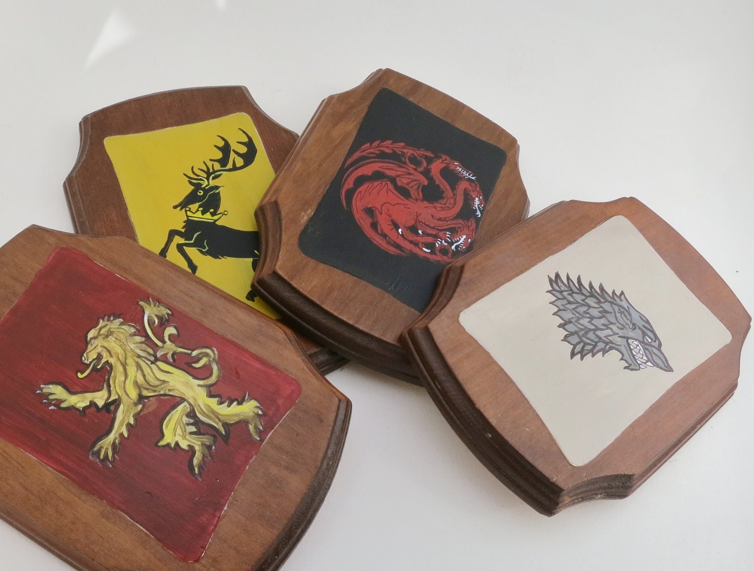 Game of Thrones- House Sigils painted on wood, set of 4