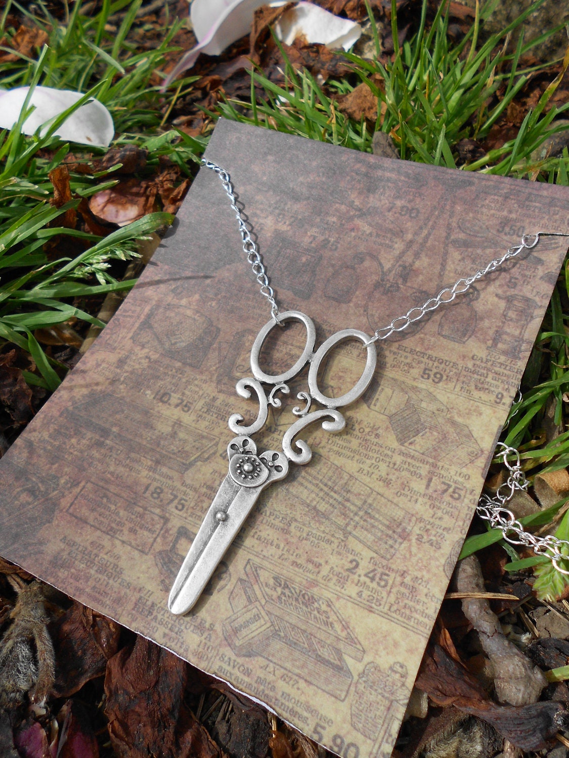 Selina- Scissors Necklace in Silver Plate or Antique Gold