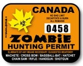 2013 Canada Zombie Hunting Permit Vinyl Sticker - Individually Numbered