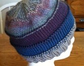Blue and Gray Striped Beanie - Adult Size