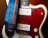 Jet Age Blue and Orange Racing Stripe Guitar Strap- Made w/ 70's vintage car vinyl.