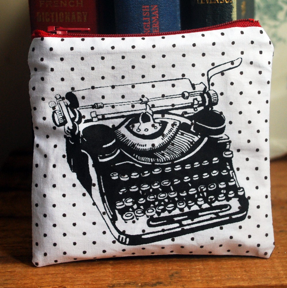 Small Polka Dot Pouch with Original Screen Prints: Typewriter, Nest or Wren