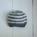 Knit baby hat, gender neutral, gray and cream stripes