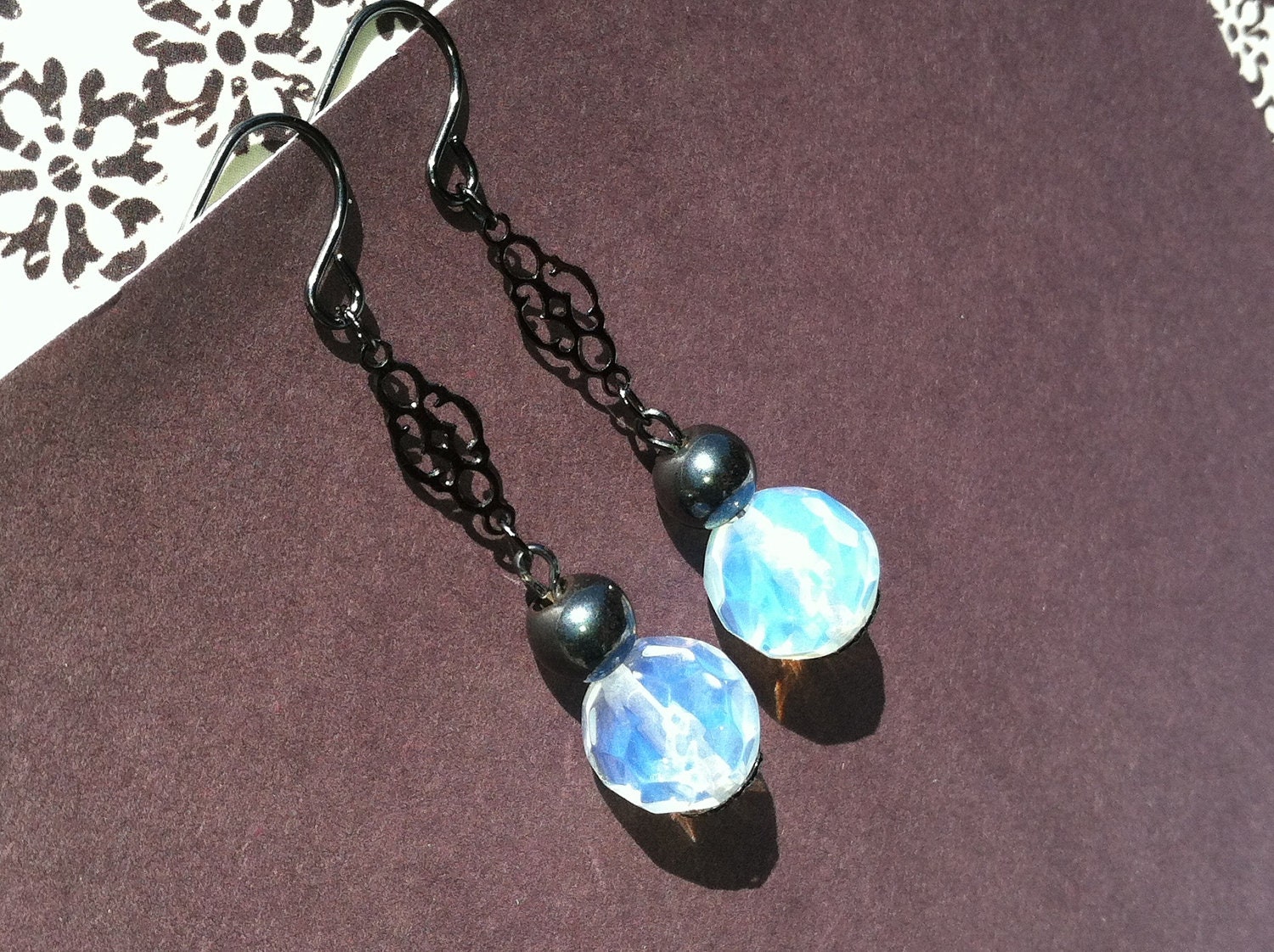 Moonstone and Hematite Filigree Earrings