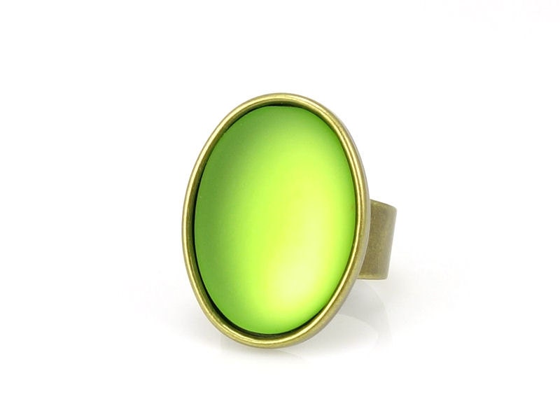 Chartreuse Jewelry Adjustable Ring Lime Green Antique Brass Ring Oval German Lucite Beaded Jewelry Light Chartreuse Green Autumn Fall