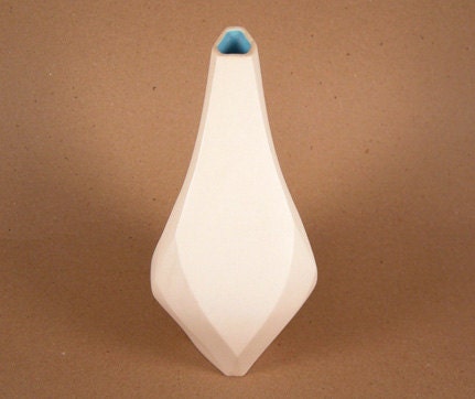 Porcelain SINGING FLOWER VASE - White or Natural w/ Blue Interior - Ceramic Digital Craft Ornamental Vessel
