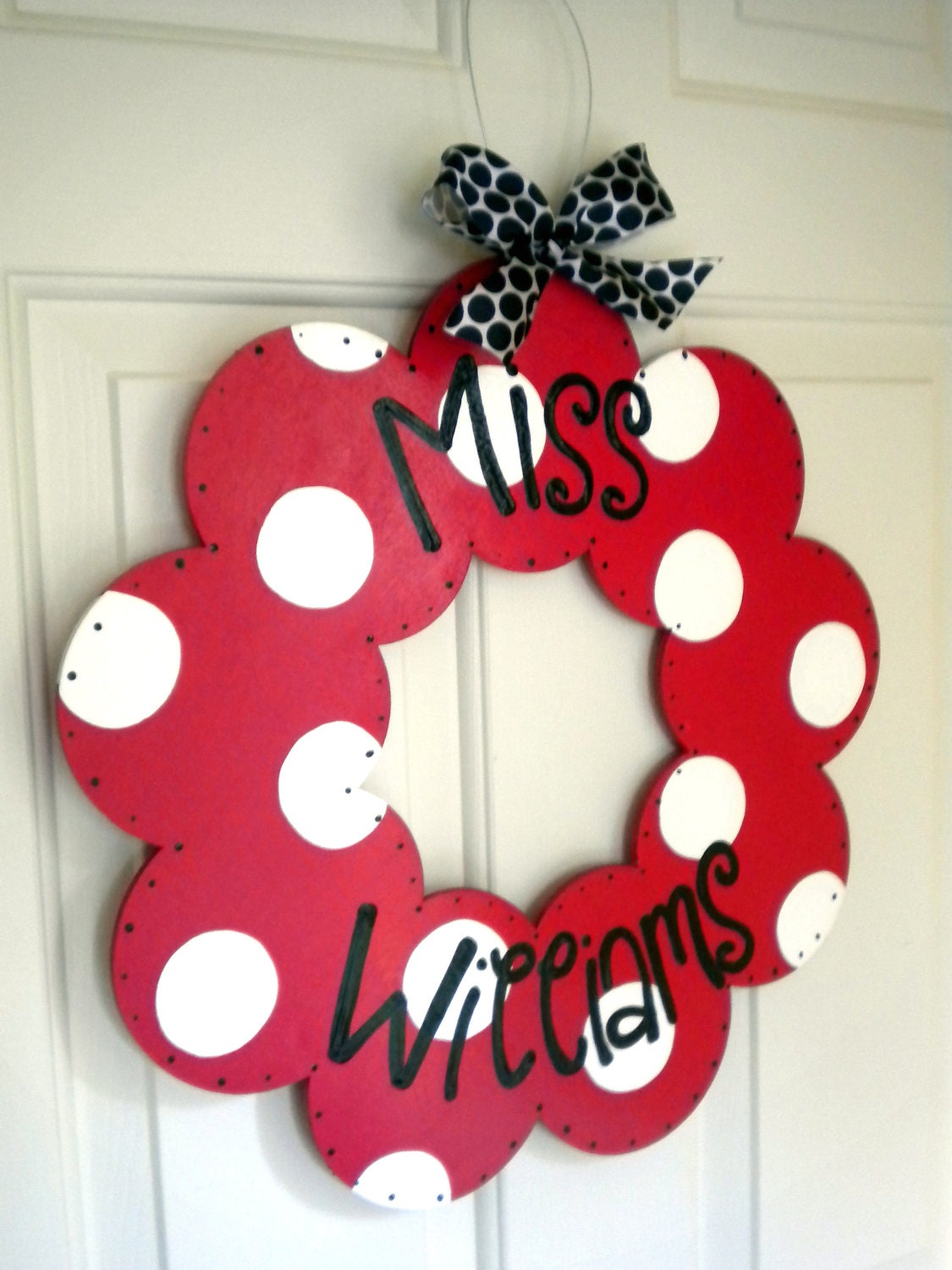 Custom Polka Dot Teacher Door or Classroom Wreath Sign - cute painted polka dot signs - teacher signs - teacher wreath