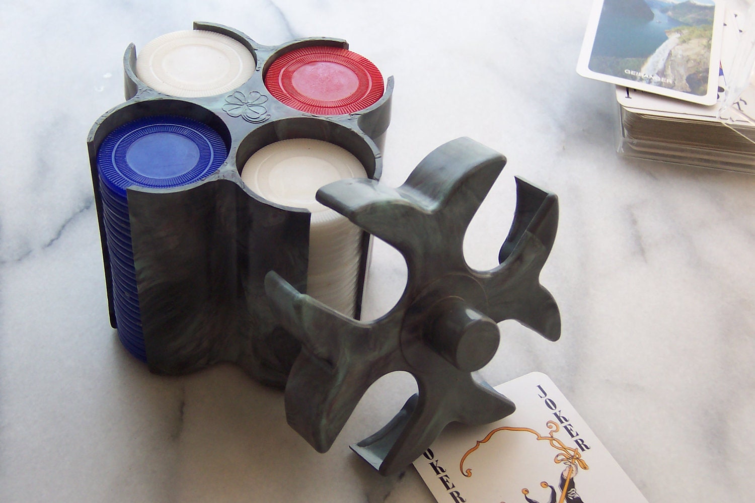 50s Poker Chip Holder - Mini Gray Marbled Melamine