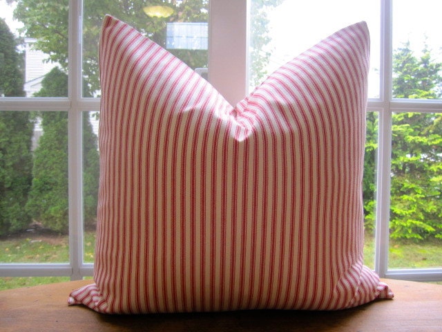 NEW...Pillow, Decorative Throw Pillow Cover, Americana Red Classic Ticking Stripe Pillow Cover 22 x 22