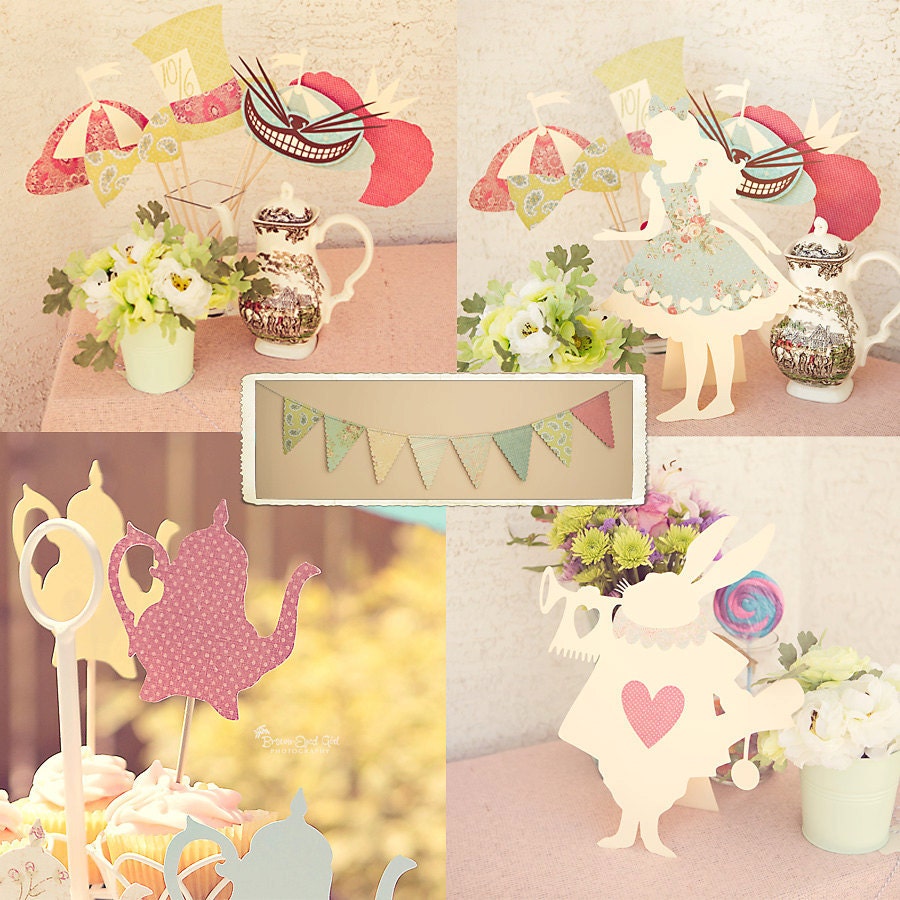 Alice In Wonderland Vintage Photo Booth Props-Shabby Roses and Cream- Pastels