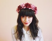 rose crown headband - santa monica, hair wreath, statement, wine and pink, wedding accessory, floral halo, vintage inspired, woodland.