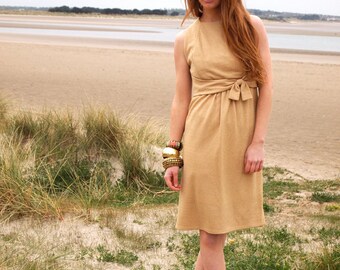 Betty, French Vintage, Taupe 1950s Dress, Mad Men Dress, with Bow Tie, from Paris