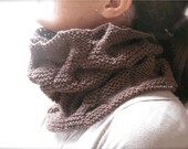 Brown cowl neckwarmer, wool knit circular scarf