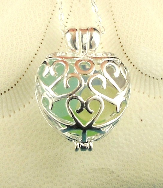 Pastel Sea Glass Necklace Heart Locket Eco Friendly