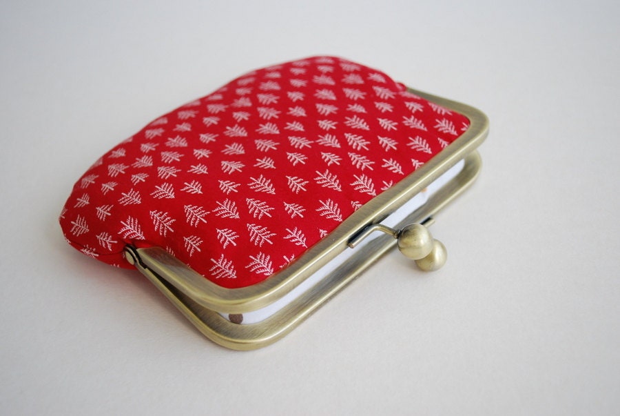 tree wallet. kiss lock purse. metal frame red clutch purse. holiday sale.
