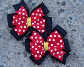 2 Minnie Mouse Hair Bows - Red and Black Minnie Mouse Hair Bows
